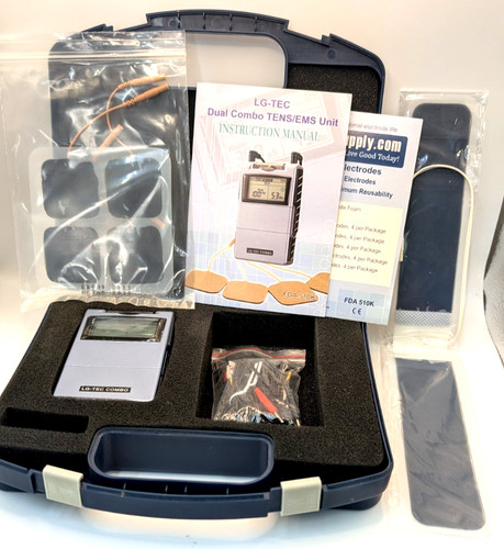 LG TEC Dual Combo TENS EMS Unit Muscle Stimulator Tested w/ Case, Manual, & Pads
