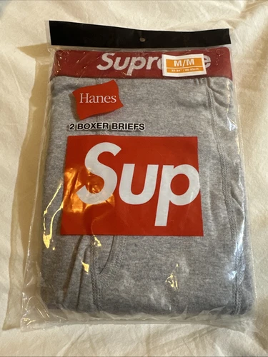 Lot de 2 boxers Supreme Hanes gris bruyère SS24 homme moyen neuf CONFIRMÉ