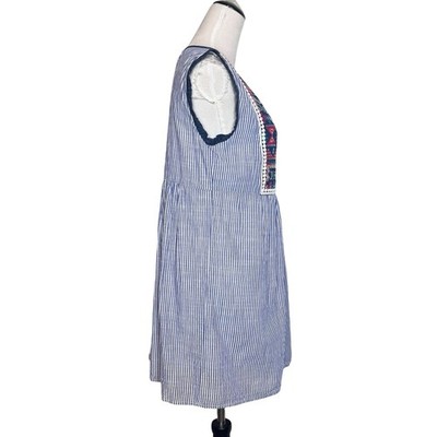 Savanna Jane Embroidered Floral Striped Denim Dress Size S Boho Beach Western