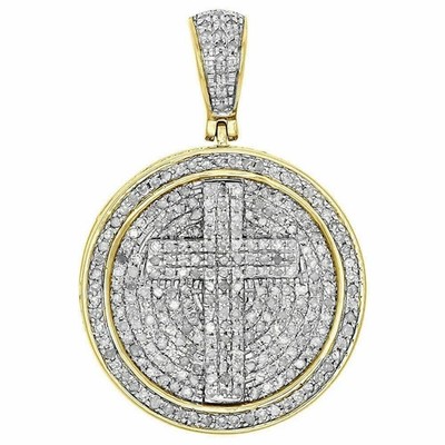 14K Yellow Gold Plated 2Ct Round Cut Real Moissanite Cross Unisex Charm Pendant