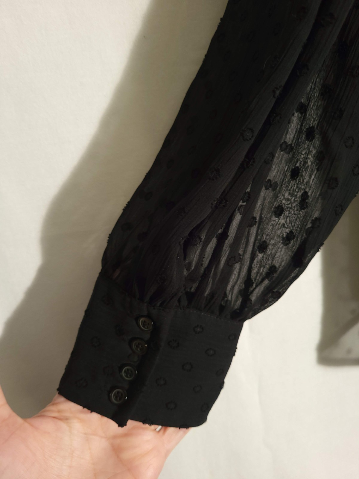 Boden-Black Polka Dot Semi-Sheer Long Sleeve Button Top w/ Cami-US 14 image 4