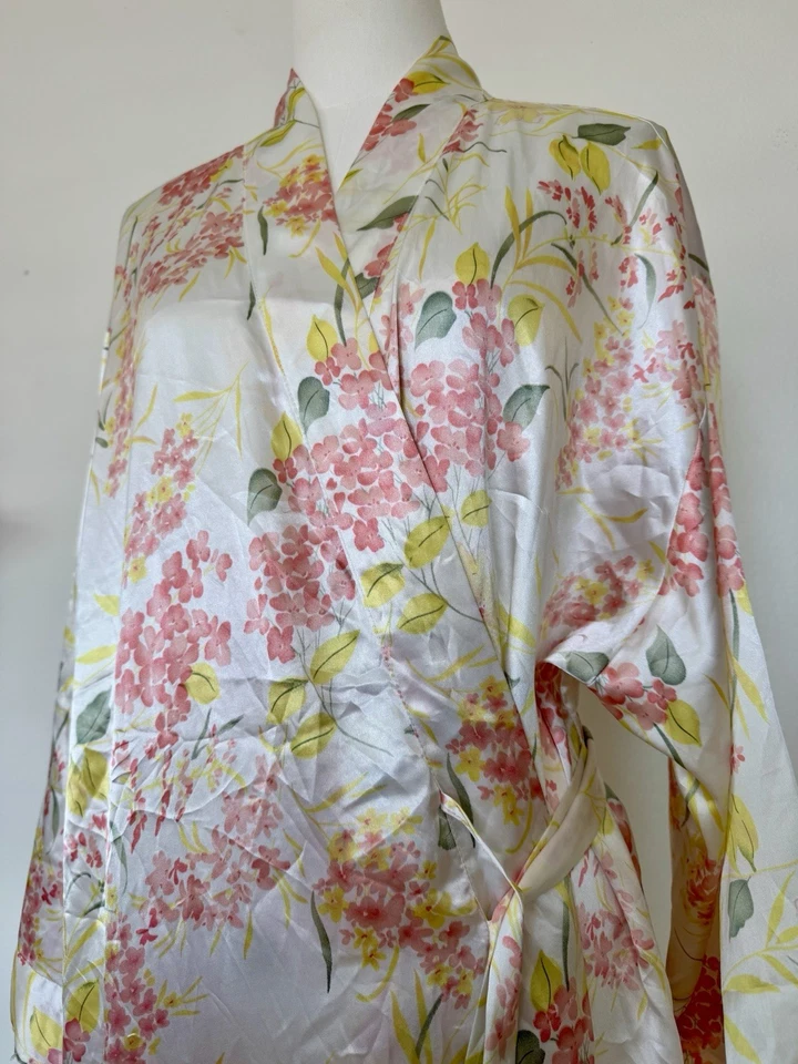 VINTAGE Mystique Intimates Largo Satinado Floral Bata Kimono Envolvente Cinturón Para Mujer’s Foto 4 de 4