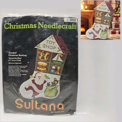 Sultana SANTAS TOY SHOP Stocking Kit Train Horse Felt Sequins Vintage NOS SEALED