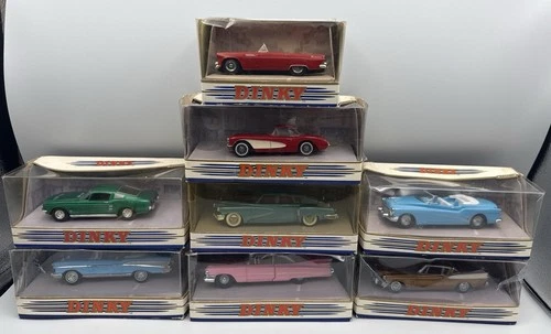 Dinky Matchbox Car Lot 9pcs Thunderbird Corvette Mustang w/ Boxes VTG