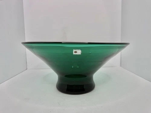 Vintage Blenko Glass 8723L Fruit Bowl In Emerald 11.5” W/label Stunning
