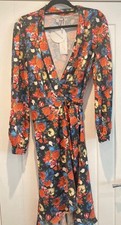 Boohoo Ocassion Floral Print Satin Wrap Dress Ladies Size 12 NWT Races Wedding