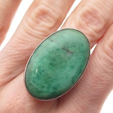 925 Sterling Silver Vintage Real Cabochon Jade Oval Ring Size 9.75