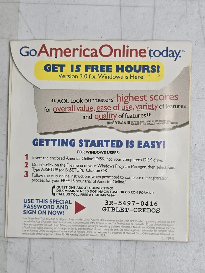 AOL America Online Version 3.0 Floppy Disk Windows Sealed 1996 New Rare - Image 3 of 4