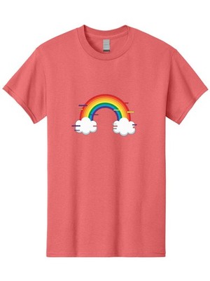 Rainbow-And-Clouds Mens Graphic Tee, 100% Cotton, Casual Summer Wear