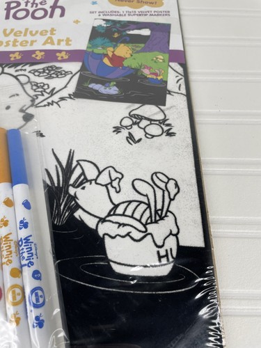 Vtg Velvet Fuzzy Poster Winnie The Pooh Coloring Kit Disney 11"x 15" 2000 NEW - Picture 3 of 6