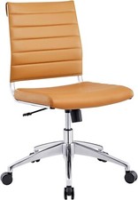 Mid Back Design Armless Swivel Office Task Chair in Tan Ribbed Vinyl