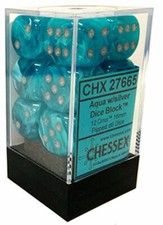 Chessex Dice d6 Set 16mm Cirrus Aqua w/ Silver Pips 6 Sided Die 12 CHX 27665