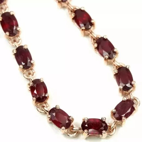 9Ct Oval LabCreated Garnet Diamond Women Tennis Bracelet 14K Yell Gold Plated 7" - Picture 1 of 5