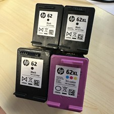 Lot of 4 HP62XL 3 Black  1 Tri-Color color EMPTY Virgin Ink Cartridges