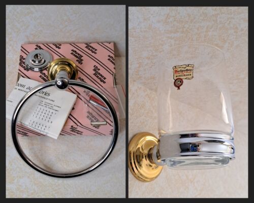 Vintage 2 Pcs The Sussex Range Toothbrush w/Glass Cup & Towel Ring Brass Chrome - Picture 1 of 10