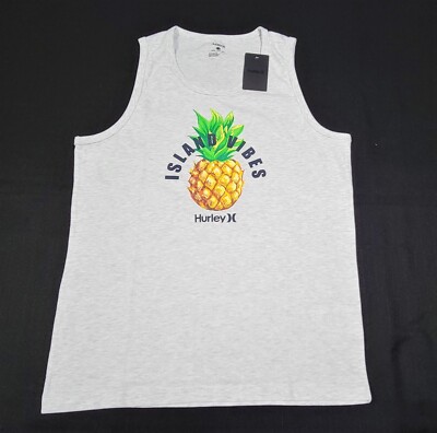Hurley Men's The One & Only Graphic Tank Top Island Vibes Pineapple Tank -gray