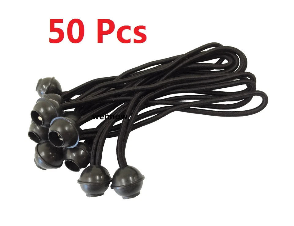 WENNOW (50) NEW 6" Black Ball Bungee Bungie Cord Heavy Duty Canopy Tarp Tie Downs