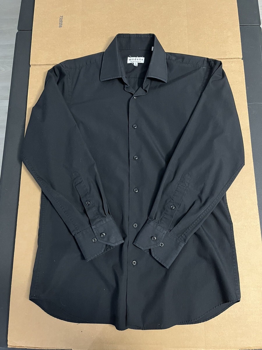Modena Medium 15.5 32 33 Adult Button Shirt Black Contemporary Fit Work Mens