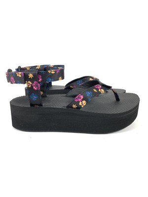 Teva Flatform Universal Platform Sandals Black Floral Womenâs Size 10 Flat form | eBay