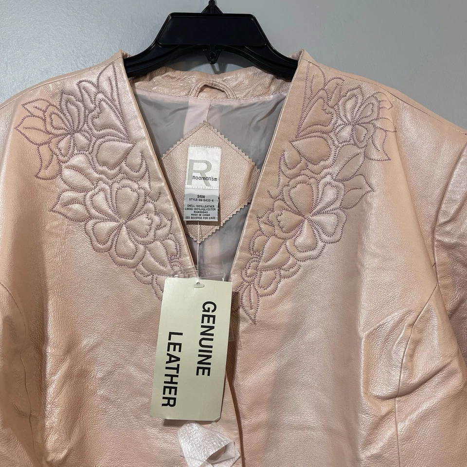 Roamans Jacket Women’s Leather Plus Size Size 34W Light Pink Embroidery Vintage - Image 3 of 4