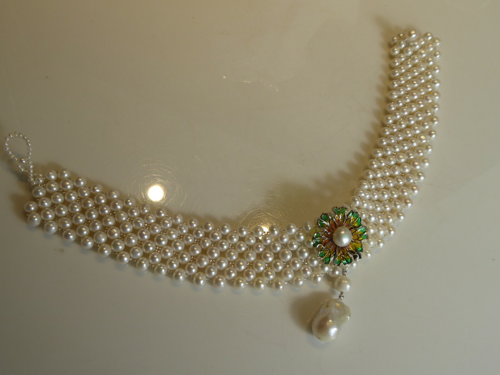 FINE SOLID SILVER REAL PEARL COLLAR NECKLACE - image 8