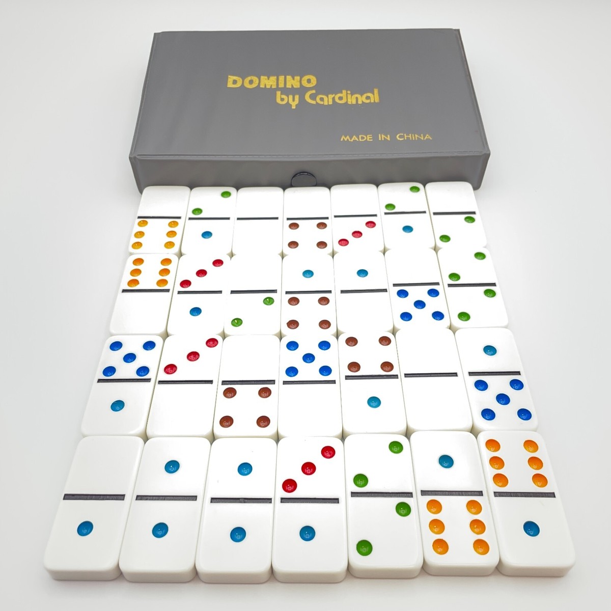 Cardinal Vintage Double Six Dominoes 28 Color Dot Gray Vinyl