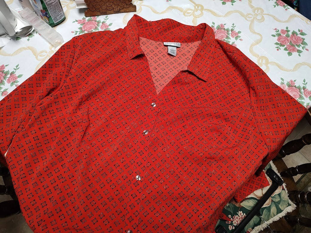 Catherines Dark Orange Designed Button Down Shirt… - image 2