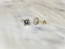 14K Gold Stud Basket Round CZ 8mm