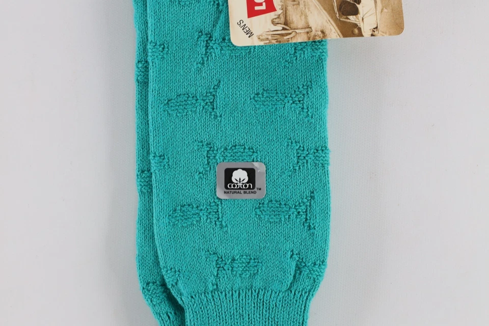 Nuevo de Lote Antiguo Años 80 Levis Tejido Pez Vestido Calcetines Verde Mar Brillante Para Hombres 6-12.5 EE. UU. Foto 3 de 4