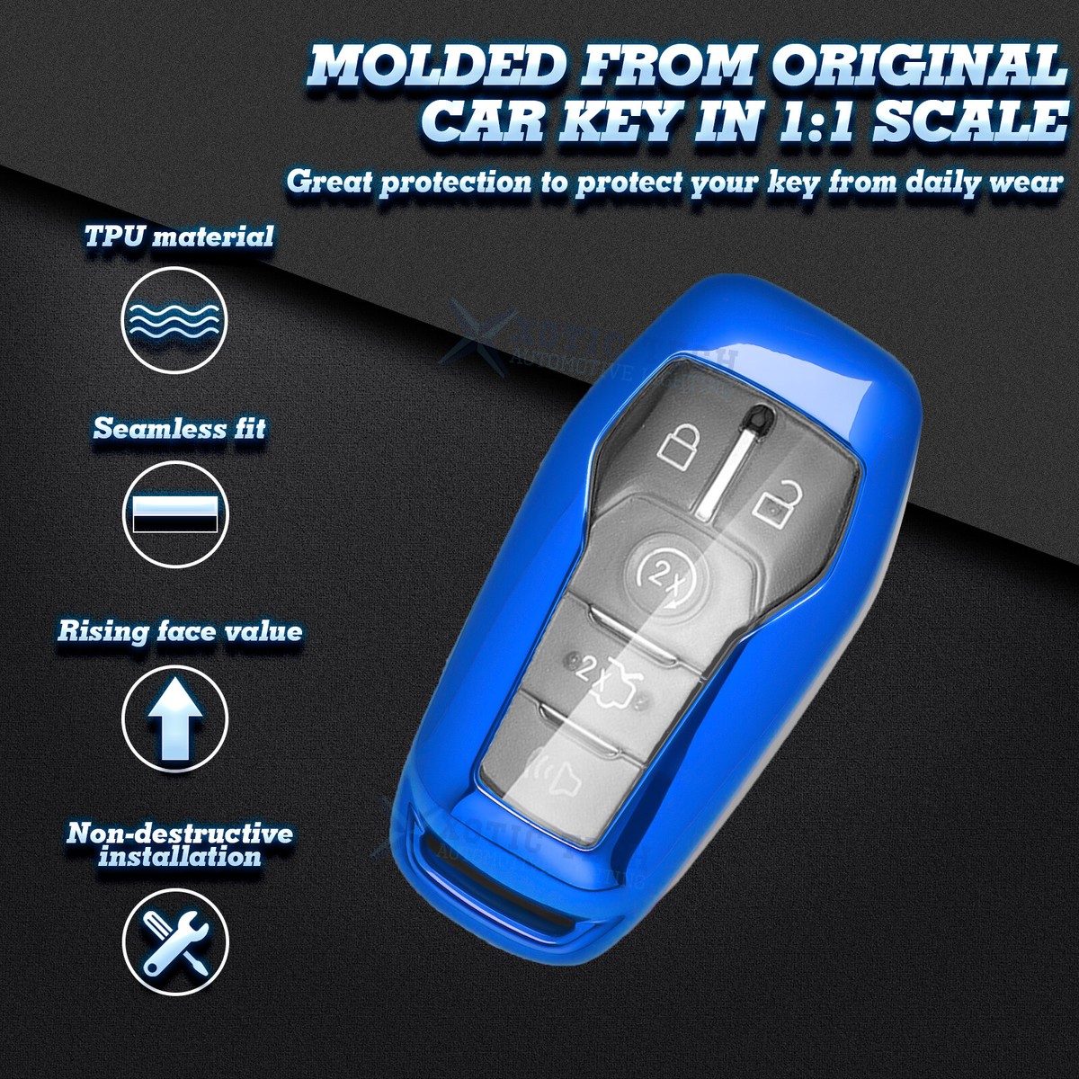 Xotic Tech Reflective Blue TPU Key Fob Cover – 5-Button Remote Start For Ford Edge, Expedition, F-150 & More