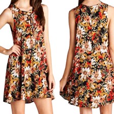 Women's Floral Print Lace Up Sleeveless A-line Summer Spring Fall Dress S M L