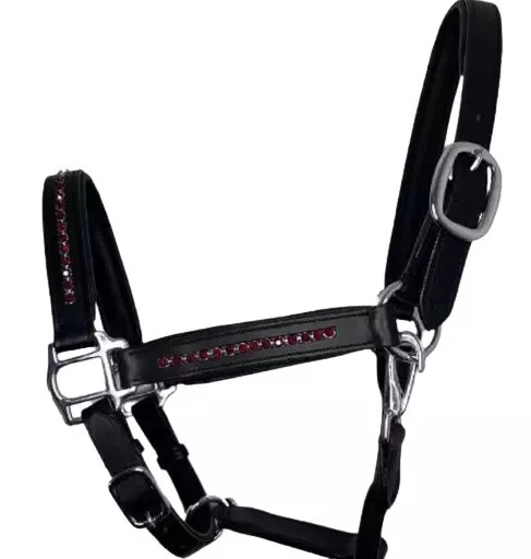 Rotes Kristallleder Pferd gepolstert Premium Qualität Kopf Halsband Halfter a... - Bild 2 von 4