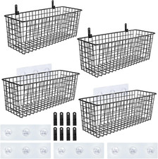4 Set EXTRA LARGE Hanging Wall Mount Storage Baskets with Adhesive Hooks  ...