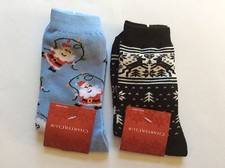 2 PAIRS LADIES/TEENS HOLIDAY/CHRISTMAS SOCKS  SANTA/REINDEER  NWT