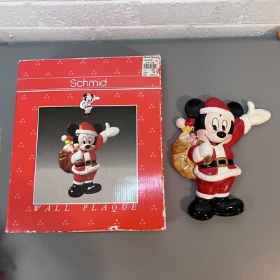 Schmid Disney Mickey Mouse Santa Claus Porcelain Ceramic Wall Mask Vintage