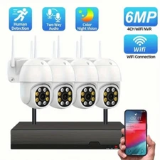 6MP Wireless Home CCTV System WIFI PTZ 2-Way Audio Security Camera 4-Channel NVR