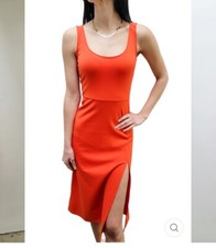 A-line Scoop Neck Orange Jersey Knit Midi Dress Small