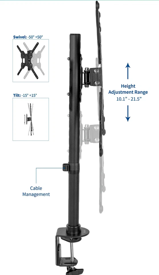 VIVO Black Ultra Wide Screen TV Desk Mount for up to 55 inch Screens Full Mot... - Image 4 of 4