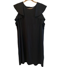 Lands' End Sz 24 Sleeveless Ruffle Sleeve Shift Dress Black Career Stretch