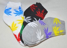 Pot Marijuana Colorful Ankle Socks White/Gray/Black 3 Pair Men's Sz 10-13 New 