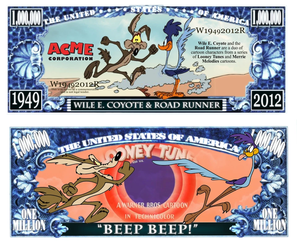 BIP BIP & COYOTE BILLET MILLION DOLLAR US! Collection Cartoon Road Runner Wile E
