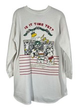 Vintage Christmas Sweatshirt White M Holiday Metallic Retro 80s Graphic Cartoon