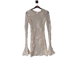 womens mini dress cream floral print long flared sleeve cut out back size small