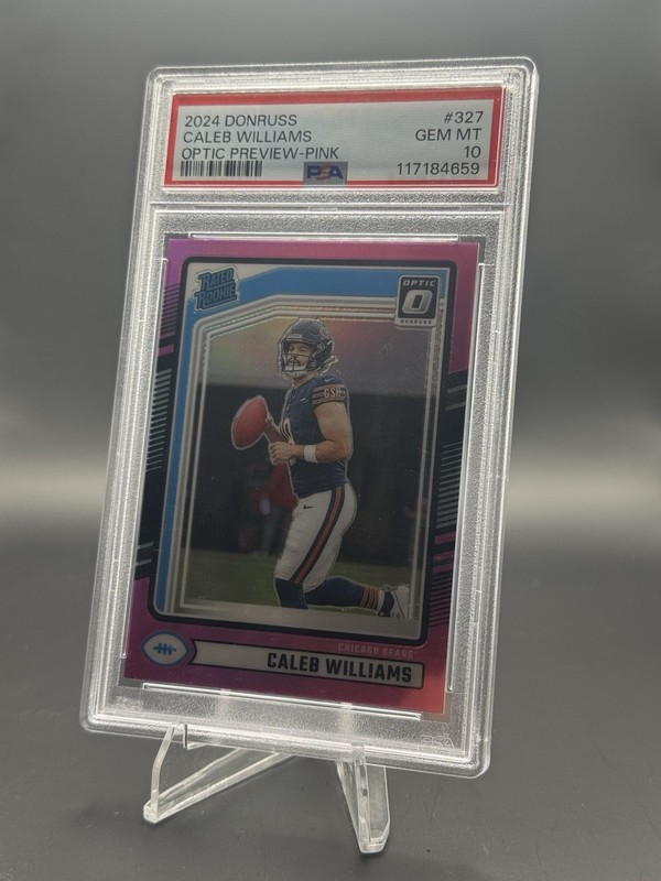 Panini 2024 Donruss Caleb Williams Rated Rookie Optic Preview Pink #327 PSA 10