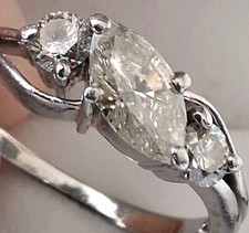 Palladium 0.75Ct Marquise Diamond Eternity Engagement Ring Size M/N Hallmarked 