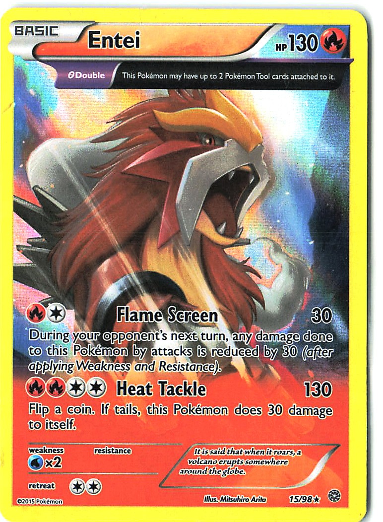 XY Ancient Origins Entei 15/98 Holo Rare Trading Card 2015 Ungraded