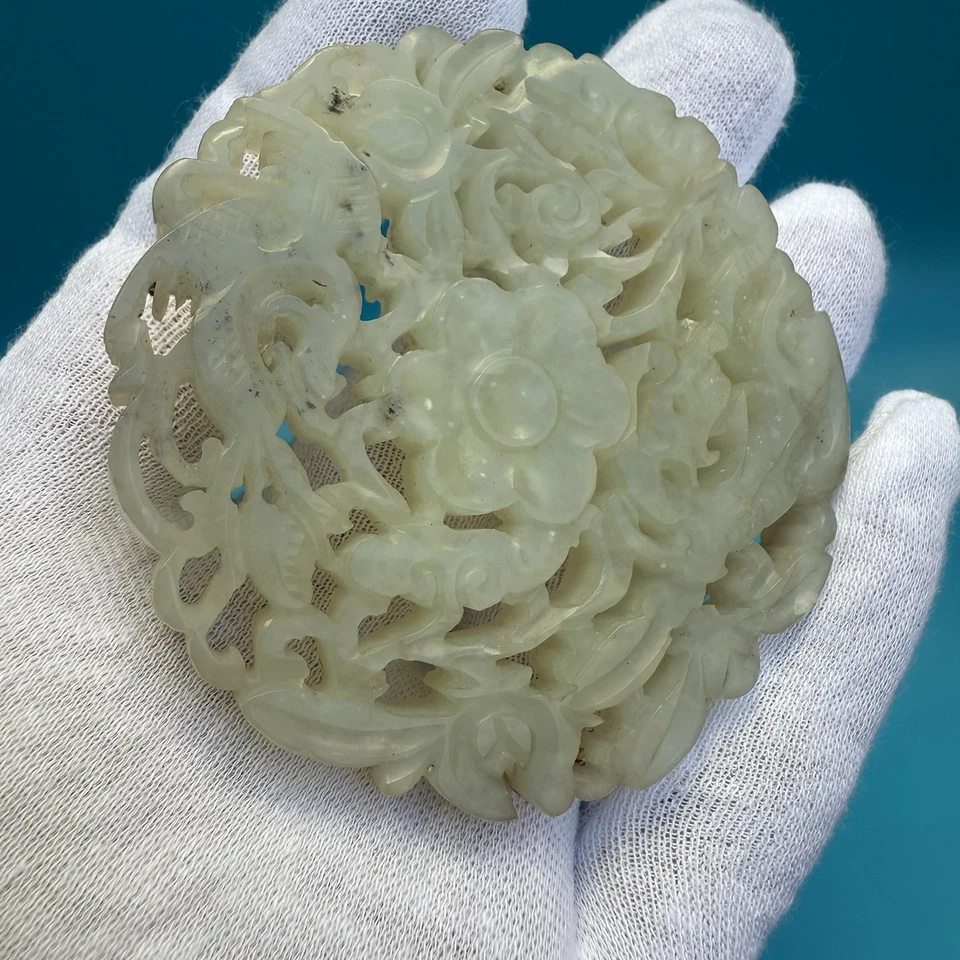 Wonderful Antique Chinese Hand Carved Natural Jade Pendant W/ Dragon & Phoenix - Image 4 of 4