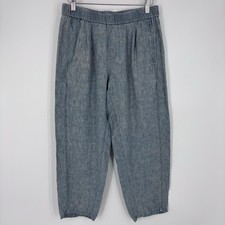 Eileen Fisher Organic Linen Tapered Ankle Pants Womens PS Blue Cropped Trousers
