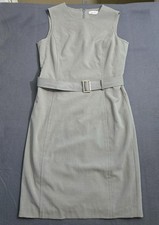 Calvin Klein Women 6 Gray Belted Sleeveless Sheath Dress Business