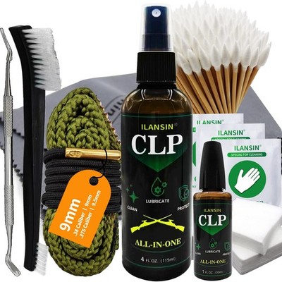 9mm Bore Cleaner & 5oz CLP Oil Gun Cleaning Kit with Gun Snake .38 .375 9.5mm...
